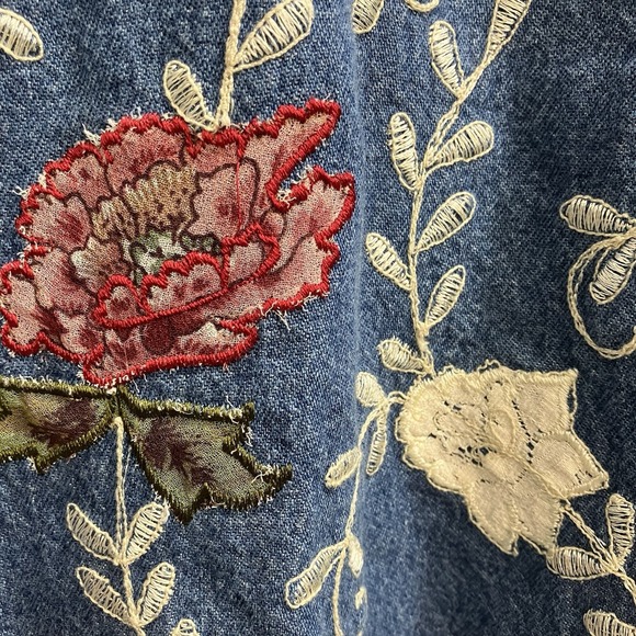 VTG Denim & Co Floral Denim Button Up Womens Large AOP Embroidered Y2K Flowers - Picture 9 of 10